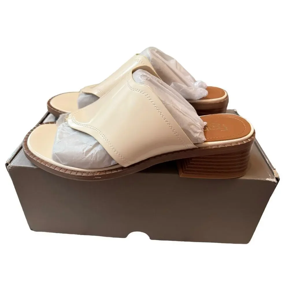 Franco Sarto Women's White SY Simona Stacked Heel Slip-On Sandals Size 8.5 M